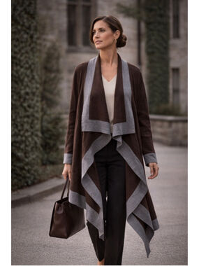 St John Collection Cardigan Women L Wool Waterfall Draped Knit Minimalist Brown